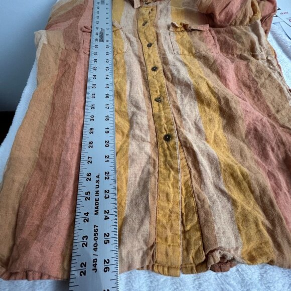 Ecologie e-col-o-gie Womens Striped Button Up Linen Shirt Large Roll-Tab Sleeve - Picture 7 of 7